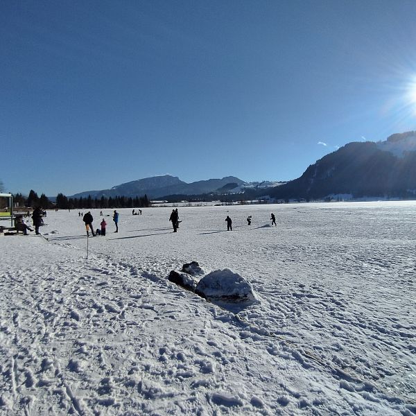 14 Leute am Walchsee auf dem Eis