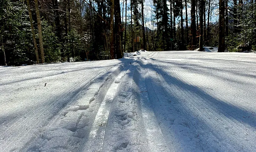 Schneeaufbringung der beschneiten Loipe Walchsee